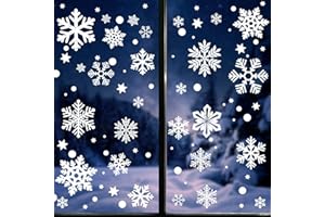 BETESSIN 145 Stück Schneeflocken Fensterbilder Weihnachten - Super Große, Elektrostatische Haftende Schneeflocken Aufkleber, Fensterdeko für Winter, Weihnachten, Silvester usw.