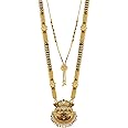 Brado Jewellery Traditional Necklace Pendant Gold Plated Hand Meena 30inch Long and 18inch short Combo Of 2 Mangalsutra/Tanmaniya/nallapusalu/Black Beads For Women and Girls, 30 inch, Metal, American