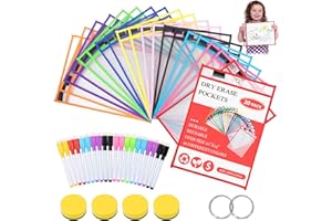 CARASTEK Dry Erase Taschen, 20 Stück Trocken Abwischbare Taschen Abwischbare Durchsichtige Hüllen, Wiederverwendbare Lern und Sammeltaschen Perfekt für Klassenzimmer Malen Organisation Unterricht