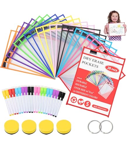 Scribbledo Lot De 6 Pochettes Effaçables à Sec Réutilisables