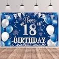 18 Striscione di Copleanno,18 Anni Copleanno Festa Decorazioni Argento Nero,Fondale per