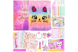 OFFIGIFT 2-Pack DIY Journal Kit for Girls Ages 8-12 13 14 Year Olds, Birthday Gifts for Teen Girls, 110pcs Cute Scrapbook Supplies Stationary, Journaling Art Crafts Trendy Stuff for Kids, Cat Diary with Lock