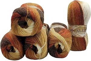 ILKADIM EXPORT 5 ovillos de 100 g Angora Gold Multicolor con degradado, 500 gramos de hilo para tejer con 20% de lana (marrón, gris, beige, blanco 2626)