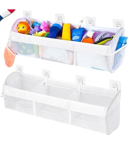 Organisateur Jouets De Bain Pingouin Avec Filet Et 4 Crochets Adhésifs - Rangement Salle De Bain Pour Enfants
