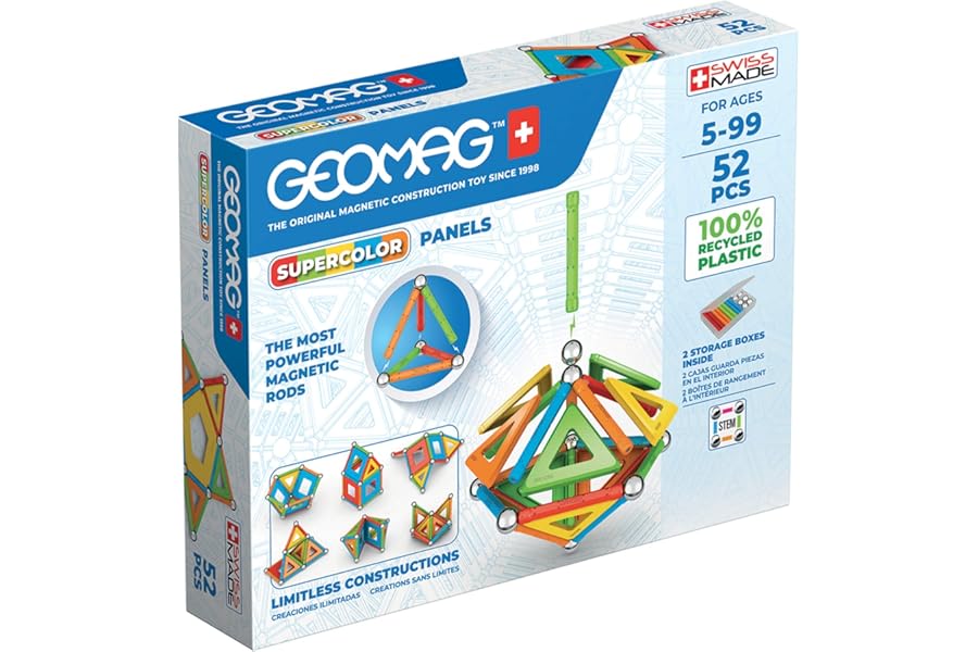 Geomag - Supercolor Magnetic Buildings for Children, Magnetic Toy Green Line 100% Recycled Plastic, 52 Pieces
