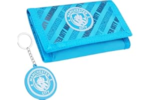 Manchester City F.C. Boys Teens Wallet Trifold with Zipped Coin Pocket Cash Card Slots & Keyring Accessories Set, Football Gifts for Boys