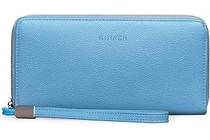 GOIACII Leather Women's Wallets,RFID Blocking Large Capacity Long Ladies Purse,with Detachable Wrist Strap, Multiple Card Slots, Phone Pocket and Zipper Coin Purse