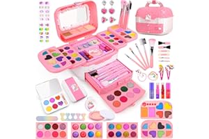 Auney Kinderschminke Set Schminkkoffer Mädchen,80PCS Waschbar Schminke Kinder Schminkset, Schminktisch Kinder Make Up Set Einhorn Geschenke für Mädchen 4 5 6 7 8 9 10 Jahre