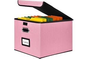 Okydoky Cajas de almacenamiento con tapa, caja colgante de tablero de fibra y papel en elegante aspecto de lino, adecuado para el hogar y la oficina, caja de almacenamiento de archivos y juguetes