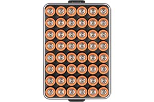 AGAINMORE Battery Organiser Storage Case, Small Battery Safe Box Container for 48 AA Batteries, Plastic Clear Protective Battery Holder for Travel/Home/Office (Black, L)