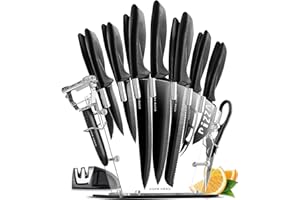 HOME HERO Ultra Nitido da Coltelli Cucina Inox - Set Coltelli da Cucina Professionali (17 pezzi con Ceppo - Nero)