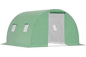 Outsunny Invernadero de Túnel 3x3x2 m, Invernadero de Jardín con Puerta Enrollable, 4 Ventanas de Malla, Cubierta PE 140g/m², Estructura de Acero Galvanizado, para Cultivos, Plantas, Flores, Verde