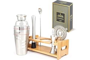 FABV Kit completo de barman listo para regalo con coctelera de receta giratoria, juego de agitador de bebidas con accesorios de barra de acero inoxidable y coctelera giratoria de 700 ml con recetas