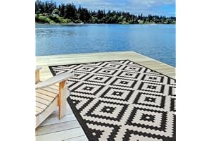 THE RUGS Outdoor Rug – Weather & UV Resistant Outdoor/Indoor Area Rugs - Durable Rugs for Patio, Deck, Garden, Kitchen, Bathroom or Living Room - Black, 80 x 150 cm