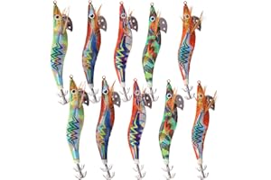 SHADDOCK Luminoso Squid Jig Gamberi Gancio di Legno Esche da Pesca di Gamberetti 10pz Octopus Calamari Esche di Acqua Salata