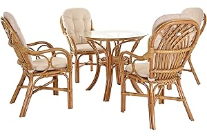 Krines Home Rattan Wintergartenset Capri Rattanset 5 teilig Wintergarten Rattan Garnitur 4 Personen Sitzgruppe Natur Rattanmöbel Set Rattangruppe (Honig - Dunkel)