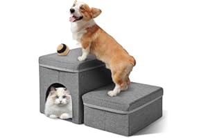Escalier pour Chien, SenDeluz Escaliers pour Animaux de Compagnie 2 Marches, Escaliers Pliable pour Chat avec Boîte de Rangement, 57,5cm x 36cm x 33cm