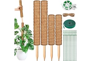 modacraft 4 Pack Pflanzenstab Rankhilfe(42, 32cm), Biegbar Kokosfaser Moosstab für Monstera mit Sprühflasche Garten Drehbinder Pflanzenbinder Pflanzenetiketten Juteseil Kokosstab für Kletterpflanzen