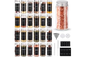 FoiiLiio Barattoli Spezie, 24 x 120ml - Barattoli Portaspezie Vetro con Tappo a Vite, Contenitori Spezie per Cucina, Trasparente Vasetti Spezie - Inclusi Etichette Spezie,Spazzole, Imbuto in Silicone