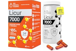 BIO MEDICAL PHARMA Curcumine avec Vitamine D3 – 185x Plus Haute Biodisponibilité – Curcumine Forte Mizellaire – 1 Gélule Quotidienne – Équivalent à 6 600 mg de Poudre de Curcuma – Licur 7000 + Vitamine D (Pack 2 Mois)