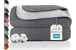 ‎ZOLLNER ZOLLNER Kuscheldecke zweifarbig in 150x200 cm - kuschelige Sofadecke in grau - waschbar bis 40°C - langlebiges Mischgewebe - Hotelwäschequalität - Oeko Tex® Zertifiziert