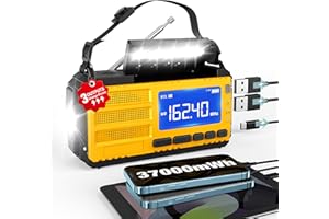 RYCHI 10000mAh Emergency Hand Crank Radio, AM/FM/NOAA Weather Alert, Solar Powered, 4 Charging Methods, 3-Mode Flashlight, Reading Lamp, SOS Alarm, Phone Charger, Orange