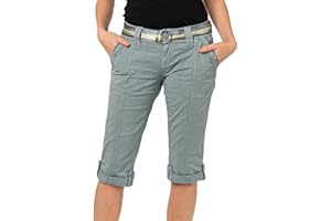 FRESH MADE Women's Capri Trousers, 3/4 Shorts with Metallic Belt
