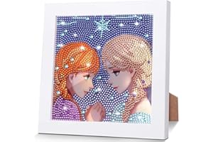 DNDTDSJ Froozen Pintura Con Diamantes Niños, Diamond Painting Kit Completo para Niños,DIY 5D Pintura Diamante con Marco de Madera Caballos,Regalos de Cumpleaños para Niños y Niñas(Dibujos Animados)