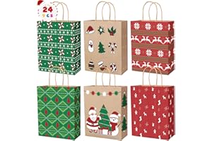 PLAINSHE 24 Stk Geschenktüten Weihnachten, Weihnachtstüten 27 x 21 x 11 cm, Papiertüten Braun, Kraftpapier Tüten, Geschenktaschen mit Henkel, Geschenktaschen Weihnachten Mittel.