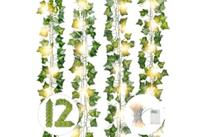 DazSpirit 12Pcs Artificial Ivy Leaf Garlands, 84Ft fake Ivy Plant Garland Plants with 10m 100 LEDs String Light, leaf vines ivy leaves for Wedding, Home, Kitchen, Garden, Office, Party Decoration