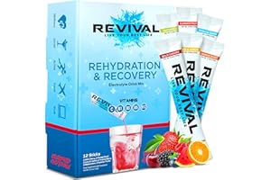 REVIVAL SHOTS Revival Rapid Rehydration Electrolytes Powder - High Strength Vitamin C, B1, B3, B5, B12 Supplement Sachet Drink, Effervescent Electrolyte Hydration Tablets - 12 Pack Assorted Flavours