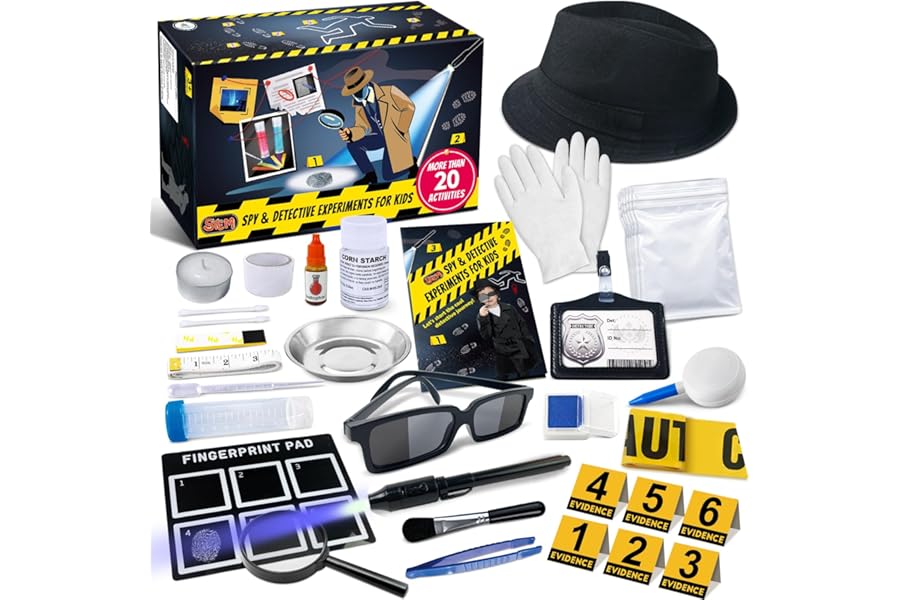 UNGLINGA Kids Spy Kit Detective Set Over 20 Activities - Fingerprint Toys Gifts for 5 6 7 8 9 10 11 12 Years Old Boys Girls Science Experiments