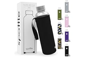 ‎SPOTTLE spottle Trinkflasche aus Glas 1l - Glasflasche 500ml - 750ml - 1 liter mit Neoprenhülle / Schutzhülle - Glastrinkflasche mit Schraubverschluss - Wasserflasche Glas für kohlensäurehaltige Getränke - spülmaschinenfest