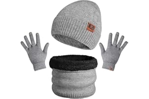 TAGVO Cappello Sciarpa Guanti Invernale Set, Uomo Donna Invernali Berretto in Maglia con Sciarpa Beanie Collo della Ciarpa 3 Pezzi, Unisex Scaldacollo Morbido Tessuto Sciarpa in Maglia