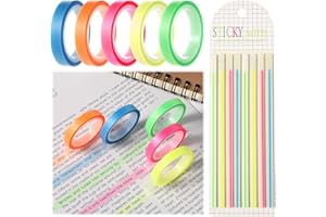 SLIVERDEW 6PCS Highlighter Tape, 0.23inch X 16ft 5 Colored Transparent Marking Sticker 1 Sticky Long Tab, Removable Fluorescent Neon Transparent Tape for Teacher Student Reading Taking Note at Class Home Office