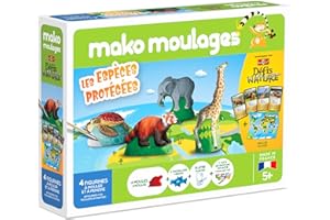 Mako moulages - Les Espèces Protégées 2 - Partenariat Bioviva - 4 Moules en Plâtre à Peindre - panda roux, éléphant, girafe et tortue - Kits Loisirs Créatifs pour Enfants - Made In France - Dès 5 ans