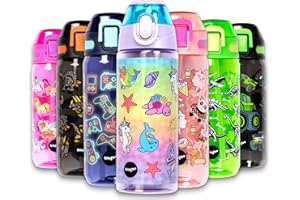 fringoo - Borraccia per bambini con cannuccia, 100% senza BPA, 600 ml, per scuola materna, bottiglia da viaggio per bambini, Bambino, Narwhal & Cavalluccio marino, 600 ml