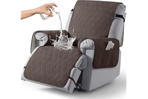 KinCam Funda Sillon Relax reclinable, Impermeable Funda para Sillón Relax con Bolsillo Laterales y Correas elásticas para Perros y Mascotas, Suave y Lavable Funda Sofa 1 Plaza Chocolate