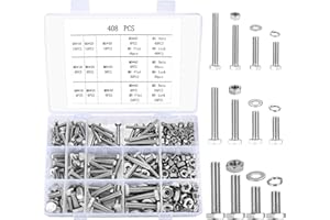 SZSLMY 408 Pcs Hex Bolts and Nuts Set, M5 M6 M8 Machine Bolts and Hex Nuts and Lock Washers and Flat Washers Assortment Kit, Stainless Steel Full Thread Bolts with Spring Washers