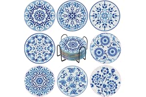 MHwan 8 st tredimensionella glasunderlägg med 5D-diamantmålning, utsökt blå mandala, icke-absorberande, icke-absorberande, ic
