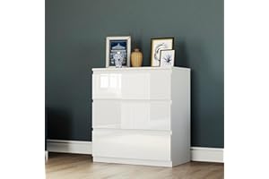 Vida Designs Glinton High Gloss Chest of Drawer, 100% FSC Certified Chest of Drawers for Clothes - Closet Organizers and Storage Cabinet for Hallway, Entryway (White, 3 Drawer)