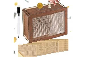 WAYBWZDQ Hucha de Madera, Hucha con Objetivos de Ahorro Caja De Dinero con Contador Alcancía de Madera Reutilizable con Rotulador, Decoración y Regalo para Familiares y Amigos (A)