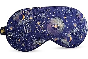 SMUG Satin Sleep Mask - Sleep Aid for Women & Men for Sleeping & Travel - Silky Soft to Nourish Skin & Reduce Dark Circles - Eye Cover to Block Out Light - Blue Celestial