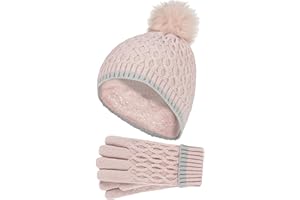 HEAT HOLDERS - Girls Thermal Insulated Pom Pom Bobble Beanie Hat and Gloves | Colourful Pastel Styles