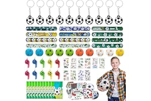 MINISOISO Gadget Calcio Compleanno Bambini, 112PCS Kit Calcio Festa Compleanno Regalo Bambini, Set di Calcio Gadget Festa Compleanno con Sacchetti Regal/Fischietti/Adesiv/Tatuaggi/Portachiavi/Giocattoli Rotant