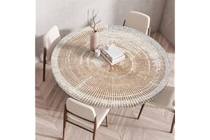 Odot Tovaglia Rotonda Antimacchia con Bordo Elastico 3D Motivo Tovaglia da Tavola Lavabile Antiscivolo Copritavolo per Compleanno Cucina Tavolo da Pranzo caffè Cene Feste (120cm,ASSE)