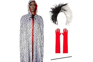 BLUE PLANET FANCY DRESS Adult Dalmatian Woman Fancy Dress, Deluxe Black & White Dog Lady Costume, Adult Wig, Spotty Dalmatian Cape, Red Gloves and Holder, Easy Halloween Costume for Women & Men