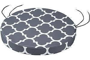 SOFTILLO Round Bistro Circular Chair Cushion with Seat Ties – 35cm | Indoor and Outdoor Furniture Seating | Water-Resistant Polyester |Patio, Kitchen Dining, Lawn & Garden, Coffee Shop Use | Marocco Graphite