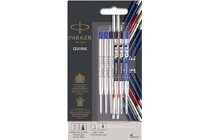 Parker Paquet de recharges Discovery pour stylo bille et gel : 3 recharges Quinkflow pour stylos à bille et 3 recharges Quink d’encre de gel lot de 6