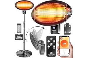 KESSER® Promiennik podczerwieni 2000 W, promiennik tarasowy z WiFi i pilotem zdalnego sterowania, obracany o 360°, regulacja wysokości, stojący i montaż ścienny, ochrona przed przewróceniem, IPX4,